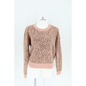 Madewell Women Size Large Pink Brown Shrunken Pullover Sweater in Leopard Wool